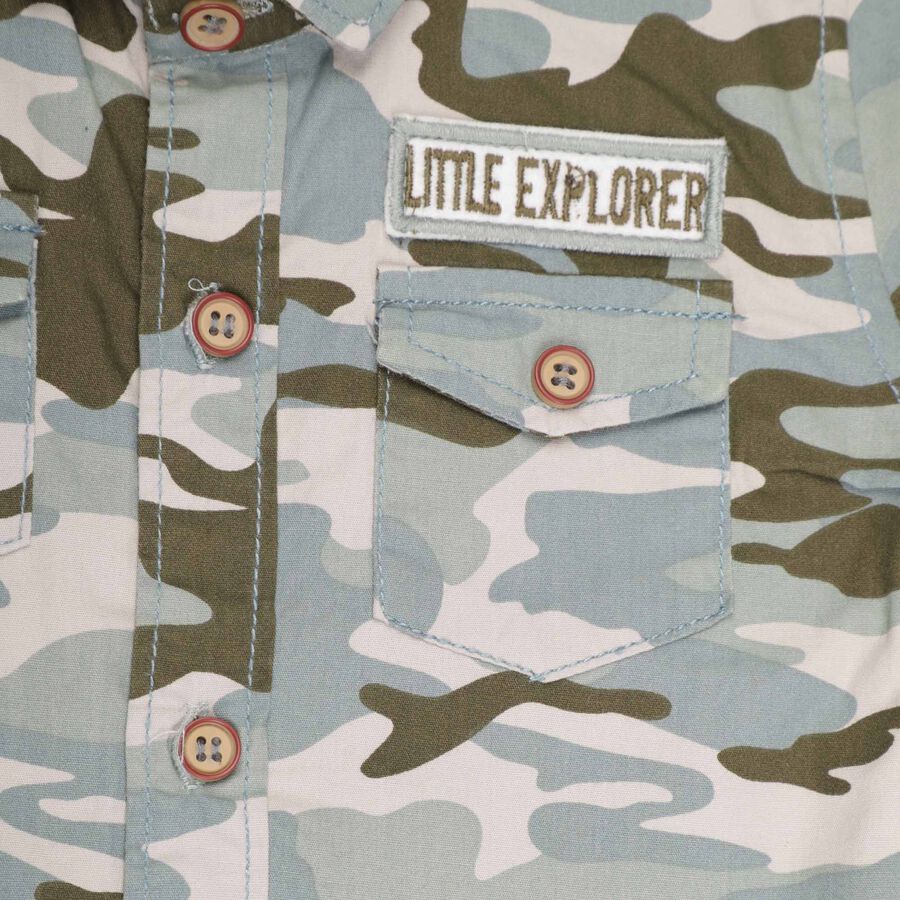 Infants Cotton Printed Casual Shirt, Olive, large image number null