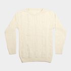 Girls Cream Crew Neck Cable Knit Pullover, ऑफ व्हाइट, small