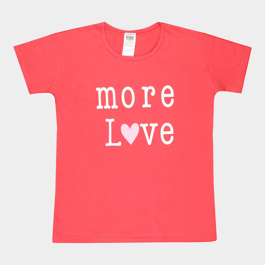 Girls Cotton T-Shirt, Red, large image number null