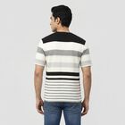 Men's White Round Neck Striped T-Shirt, White, small