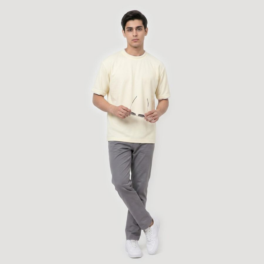 Men's Cream Crew Neck Regular Drifit T-Shirt, ऑफ व्हाइट, large