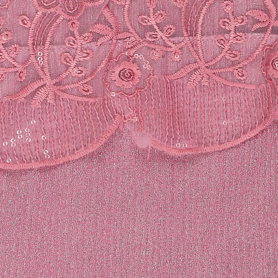 Girls' Pink Mock Neck Romantic T-Shirt, गुलाबी, large