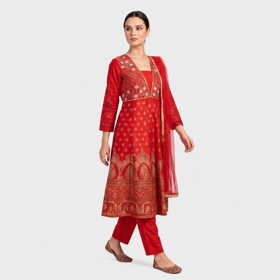 Women's Red Foil Printed Ethnic Set, Red, large