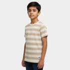 Boys' Beige Cotton Blend Crew Neck Casual T-Shirt, Beige, small
