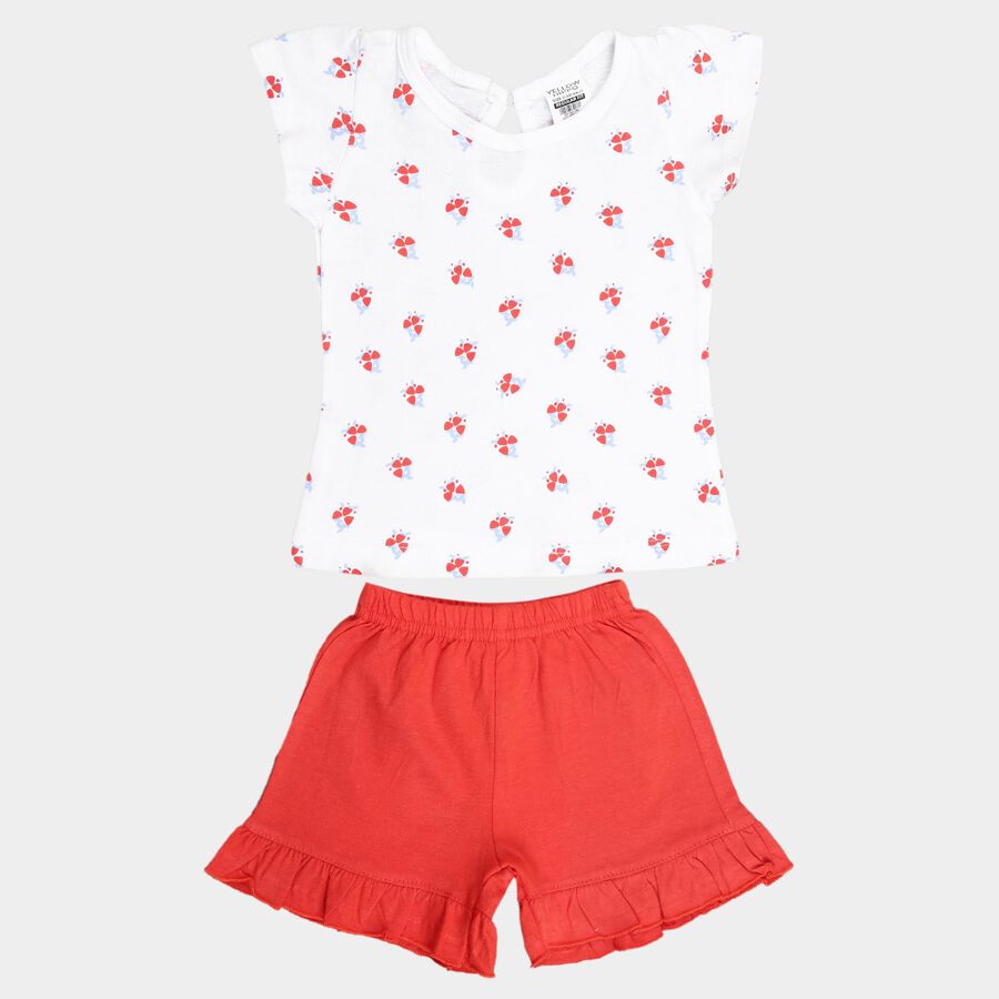 Infants Cotton Printed Shorts Set, Red, large image number null