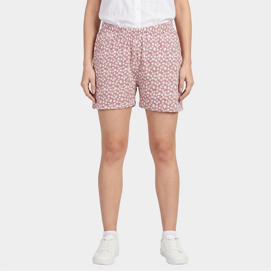 Women's Pink Regular Fit Floral Print Shorts, हल्का गुलाबी, large