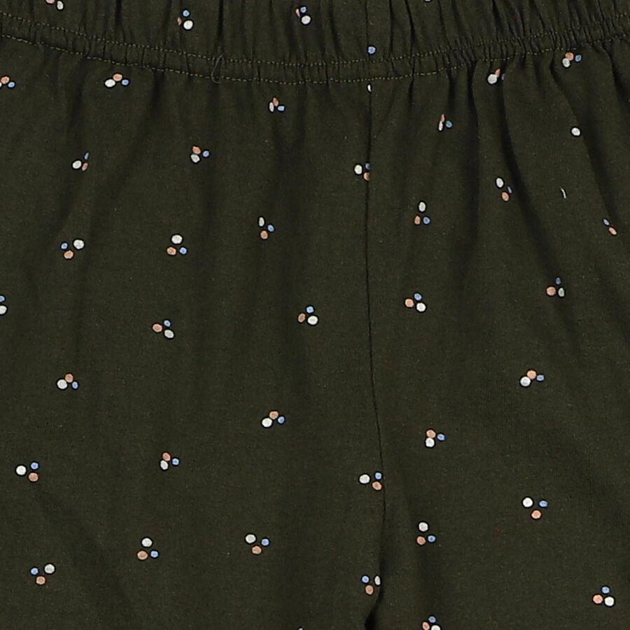 Girls Olive Green Straight Fit Printed Pyjama, Olive, large
