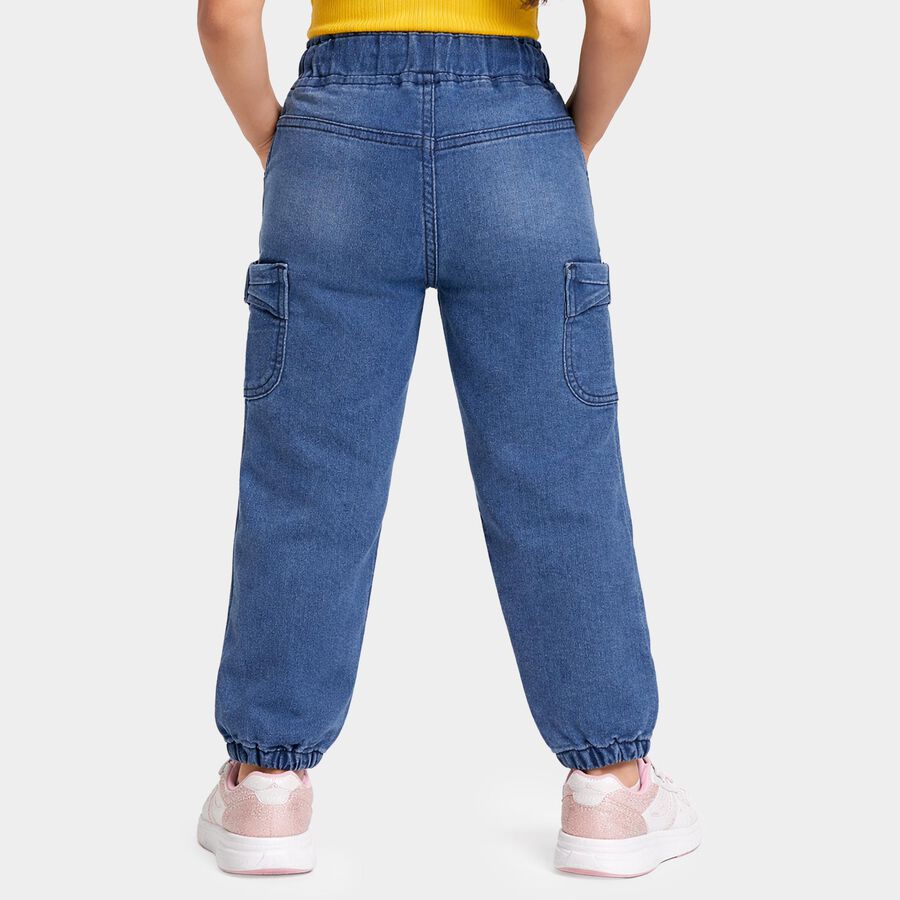 Girls' Blue Jogger Fit Cargo Jeans, Mid Blue, large