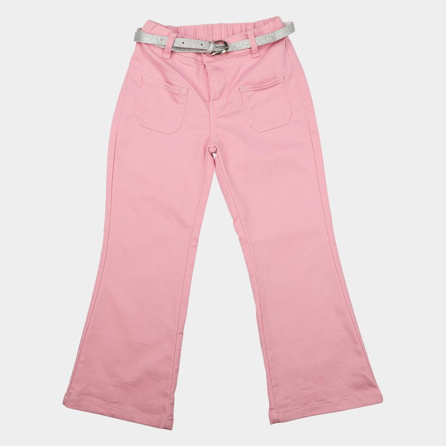 Girls Pink Flared Fit Patch Pocket Jeans, हल्का गुलाबी, large