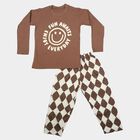 Boys Brown 100% Cotton Round Neck Graphic Print Baba Suit, भूरा, small