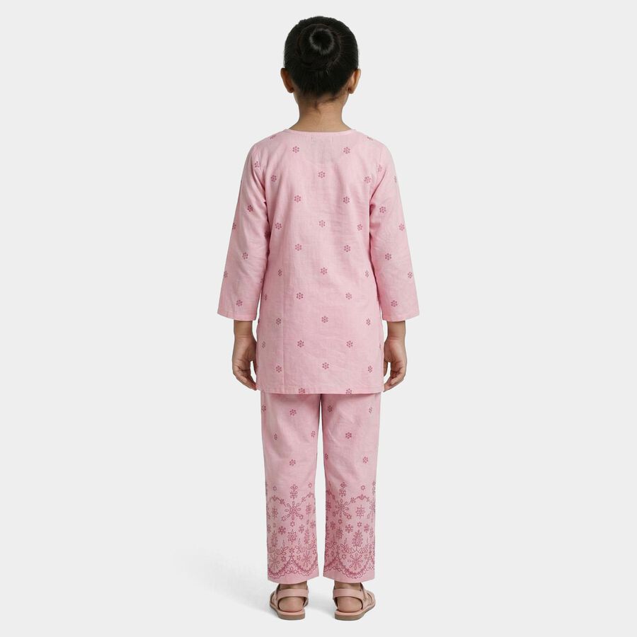 Girls Pink Floral Printed Kurta and Pant Fusion Set, हल्का गुलाबी, large