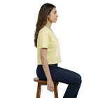 Women's Yellow Cotton Round Neck Casual T-Shirt, पीला, small