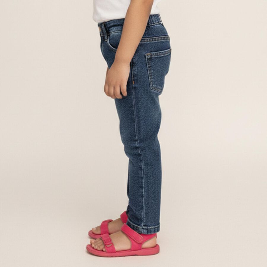 Girls' Dark Blue Regular Fit Embroidered Jeans, मध्यम नीला, large image number null