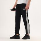 Men's Black Regular Fit Side-Striped Athletic Print Track Pants, Black, small