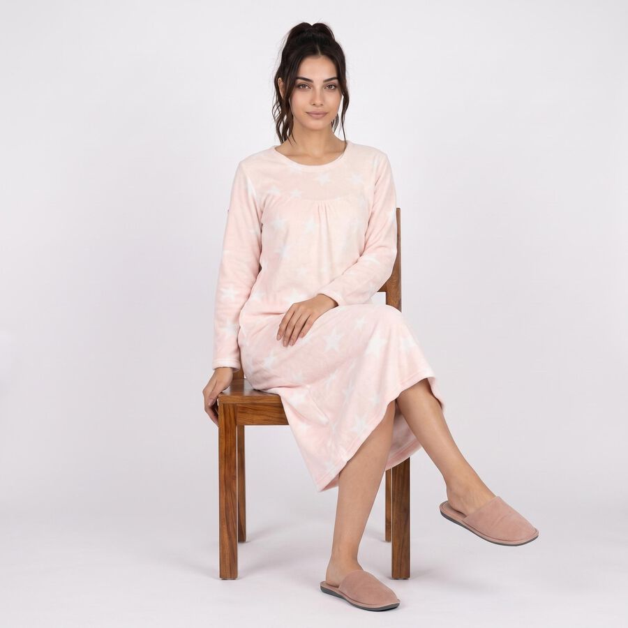 Women's Pink Round Neck Maxi Nighty, Light Pink, large