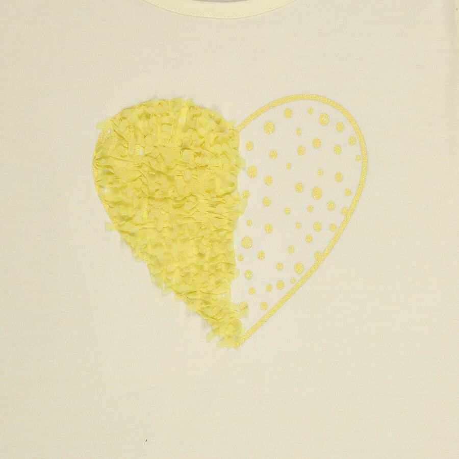 Girls' Soft Yellow Cotton Round Neck Ruffle Sleeve Top, पीला, large image number null