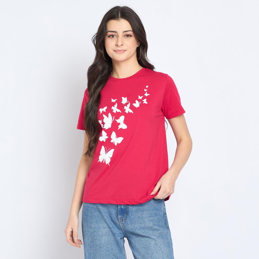 Ladies' Round Neck T-Shirt, Fuchsia, large