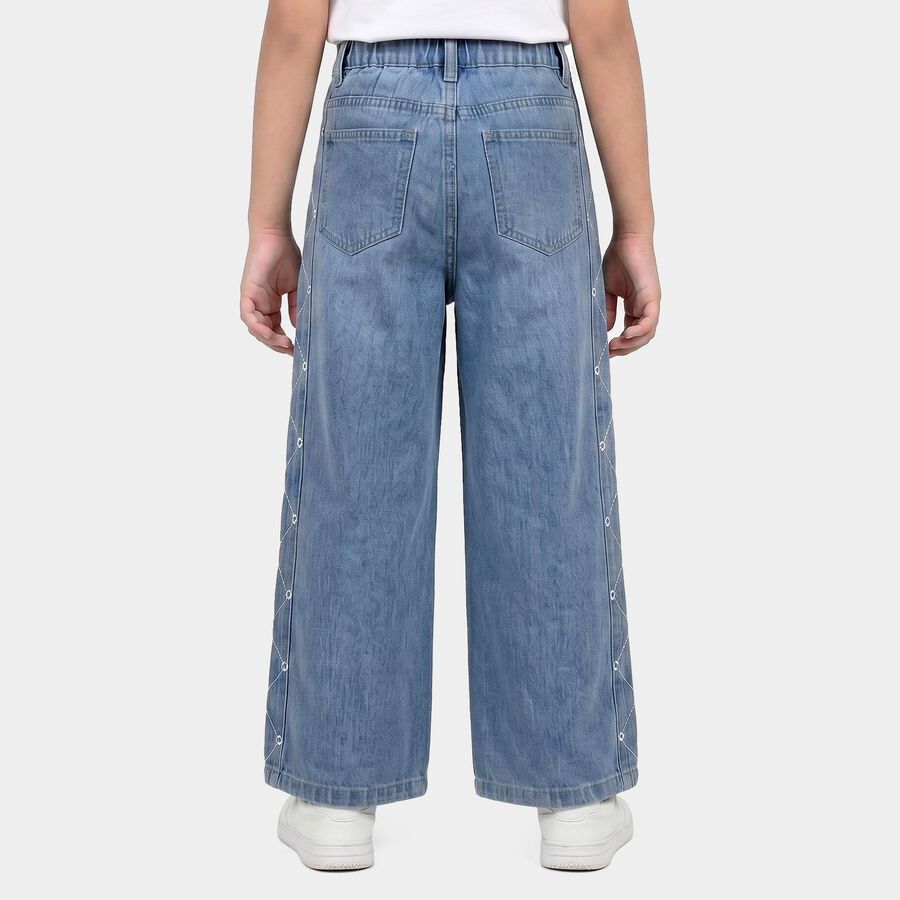 Girls Light Blue Wide Leg Lace Up Detail Jeans, Light Blue, large