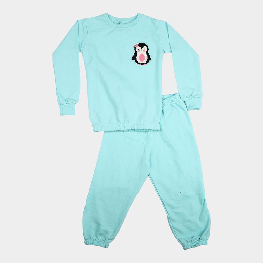 Girls Aqua Round Neck Lounge Hipster Set, एक्वा, large