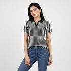 Women's Black Polo Neck Striped Polo T-Shirt, Black, small