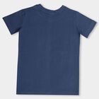 Boys' Deep Midnight Navy Blue Cotton Round Neck Graphic T-Shirt, Mid Blue, small image number null