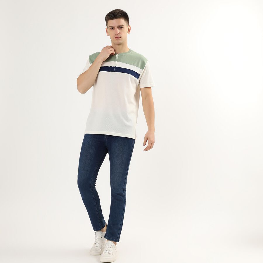 Men's Muted Sage Green Henley Neck Half Sleeve T-Shirt, गहरा हरा, large image number null