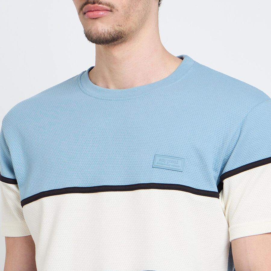 Men's Round Neck Half Sleeves T-Shirt, Light Blue, large