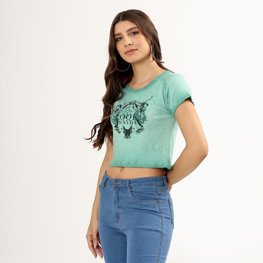 Ladies' 100% Cotton Round Neck T-Shirt , Light Green, large image number null