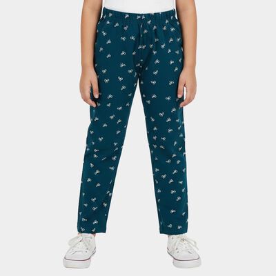 Girls' Teal Straight Fit Bow Printed Pyjama