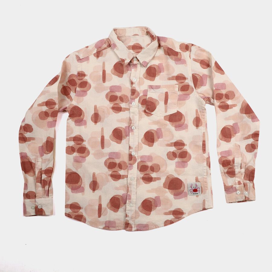 Boys Off White Cotton Casual Shirt, Off White, large