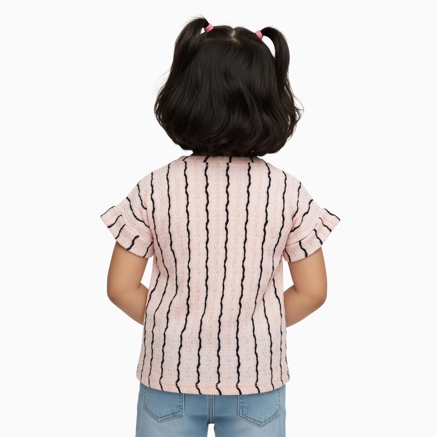 Girls Light Pink Round Neck Casual T-Shirt, Light Pink, large
