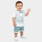 Infants' Teal 100% Cotton Round Neck Printed Baba Suit, टील ब्लू, small