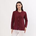 Women's Rich Burgundy Round Neck Casual Cardigan, वाइन, small image number null