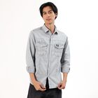 Men's Light Grey Cotton Full Sleeve Classic Collar Casual Shirt, Light Grey, small