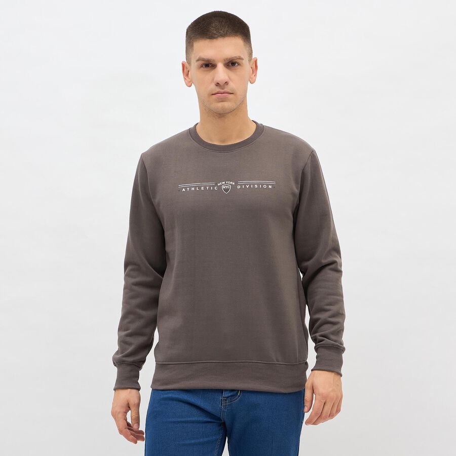 Men's Light Grey Crew Neck Casual Sweatshirt, हल्का ग्रे, large image number null