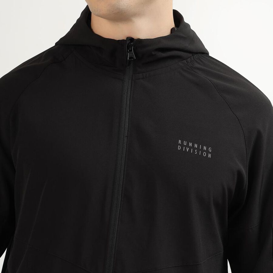 Men's Jet Black Hooded Athleisure Jacket, Black, large image number null