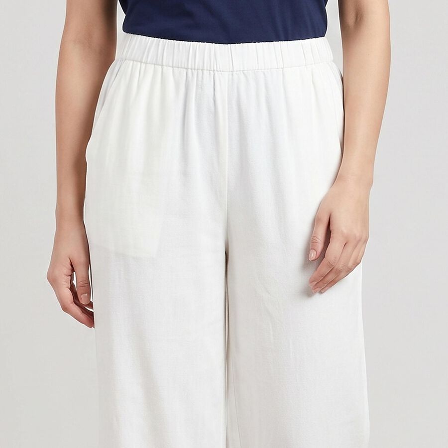 Women's White Regular Fit Elastic Waist Palazzos, ऑफ व्हाइट, large