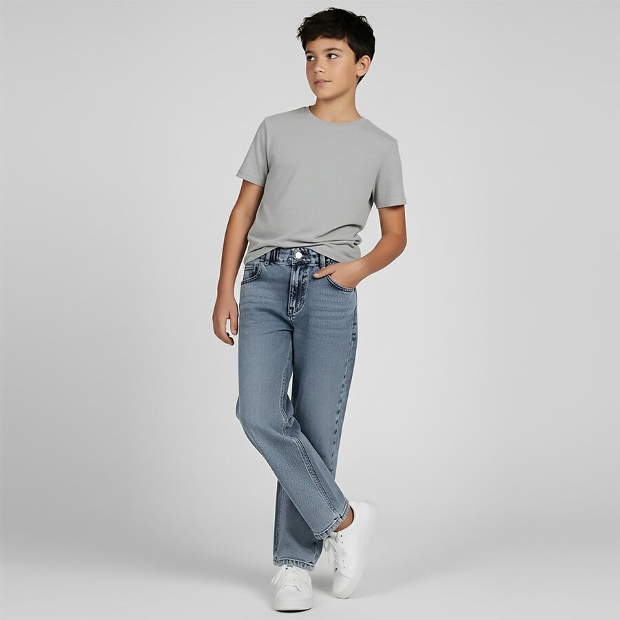 Boys' Light Blue Relaxed Fit Straight-Leg Jeans, मध्यम नीला, large image number null