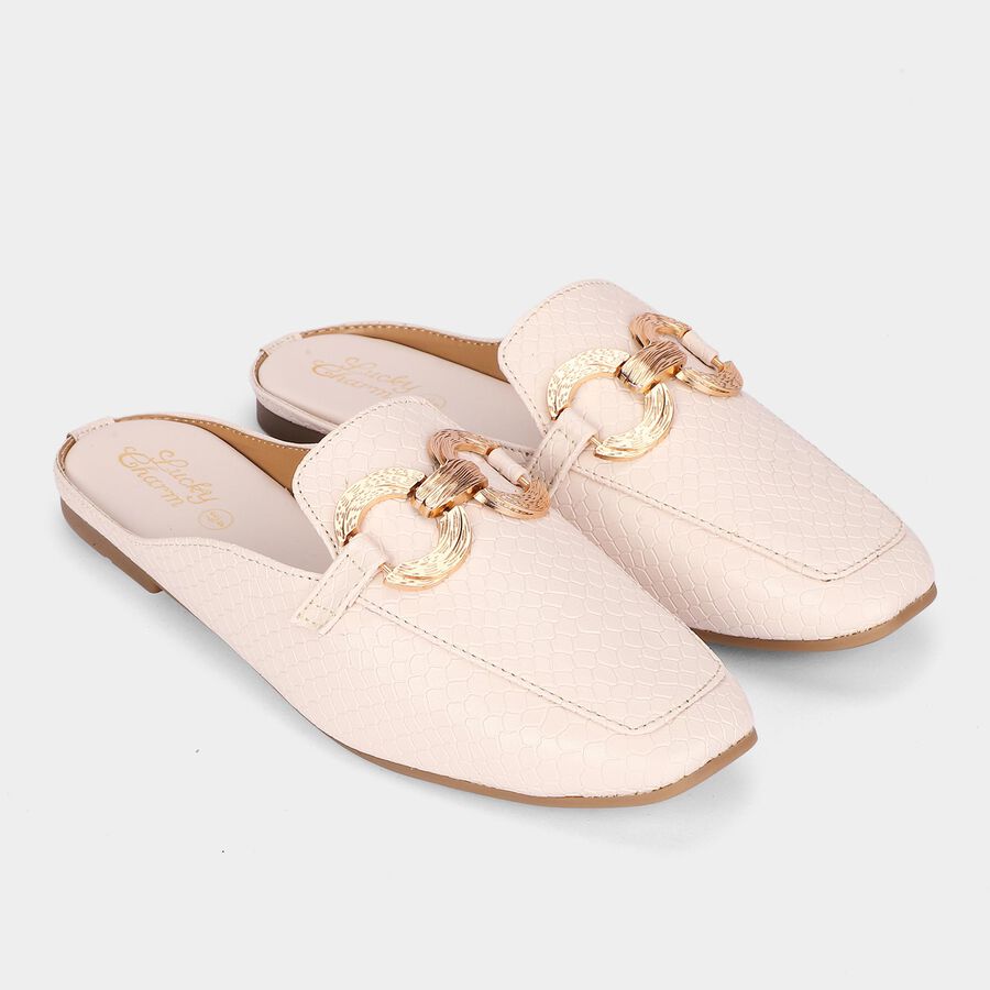 Women's White Slip-On Mule Flats, White, large