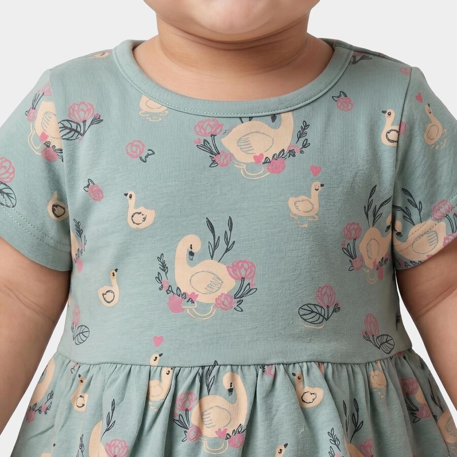 Infants' Mint Green Tiered Graphic Printed Frock, हल्का हरा, large