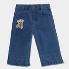 Girls' Navy Blue Regular Fit Ruffled Hem Embroidered Jeans, Mid Blue, small