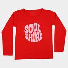 Girls Red Round Neck Regular Top, Red, small