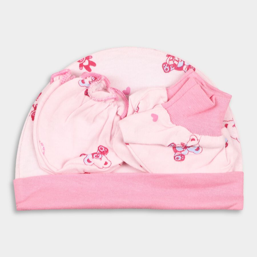 Infants' 100% Cotton Gift Set (Cap, Mittens, Booties), Pink, large