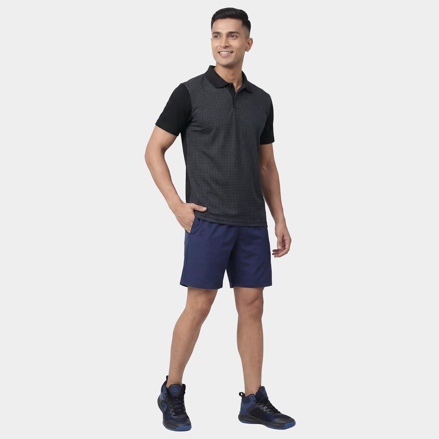 Men's Black Round Neck Athleisure T-Shirt, काला, large