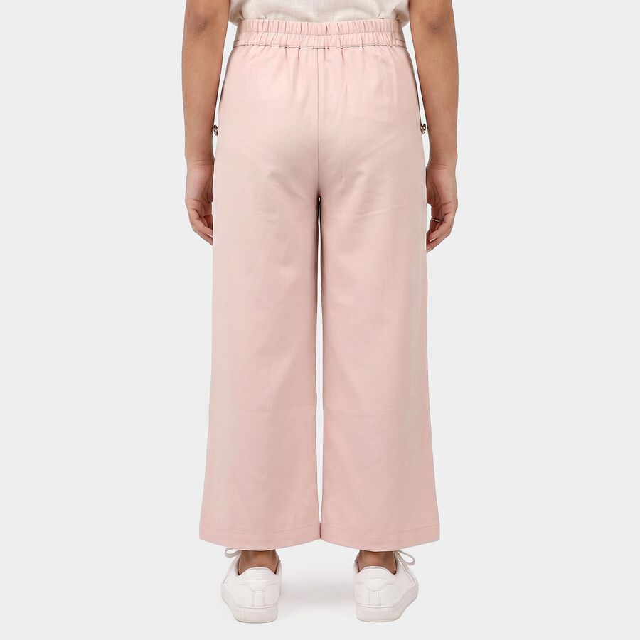 Girls' Pink Wide Leg Tie-Up Trousers, Light Pink, large