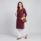 Women's Wine Round Neck Embroidered Kurta, Wine, small