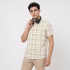 Men's Beige 100% Cotton Checked Regular Fit Casual Shirt, Beige, small