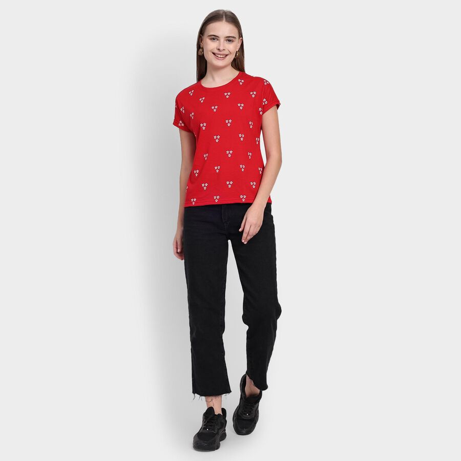 Ladies' Round Neck T-Shirt, लाल, large image number null