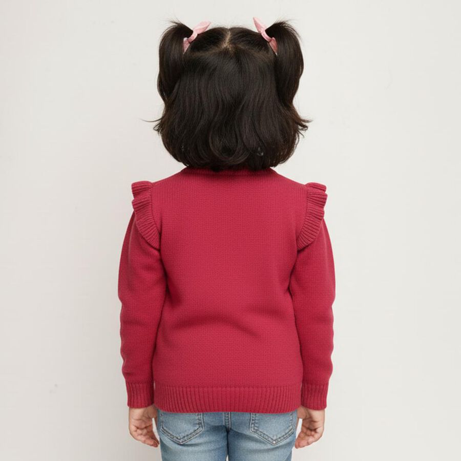 Girls Deep Raspberry Pink Crew Neck Casual Pullover, रानी (फ्यूशिया), large image number null