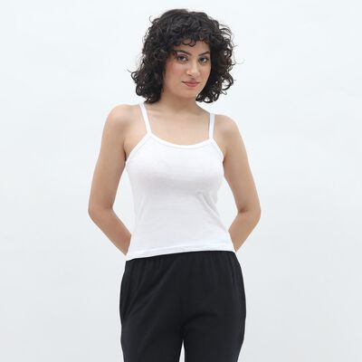 Women's White Cotton Scoop Neck Casual Slip